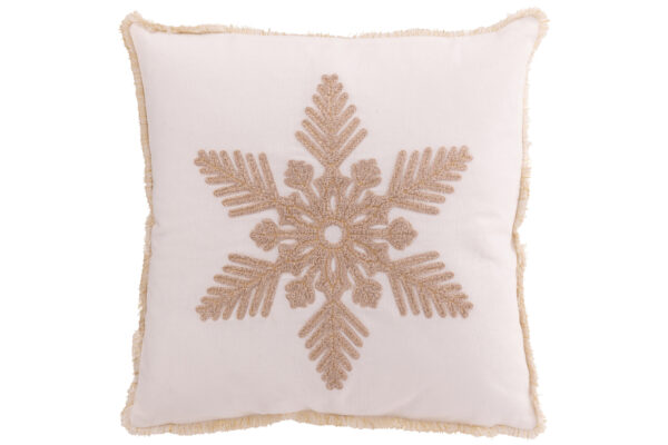 Coussin Flocon de neige en coton blanc/beige – Image 4