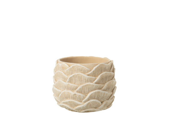 Pot de fleurs rond en ciment relief beige petit – Image 2