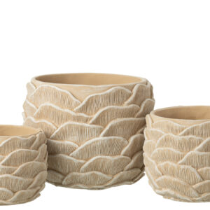 Grand pot de fleur rond en ciment relief beige